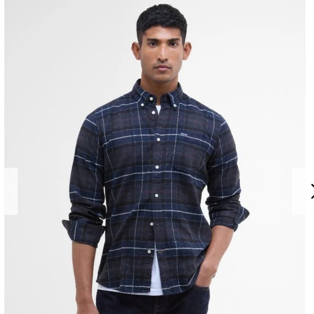 Barbour Kyeloch Tailored Plaid Men's Shirt Black Slate Size X-Large